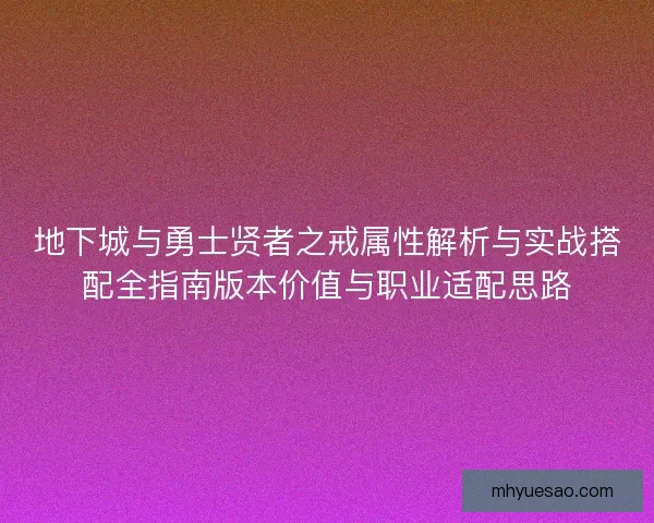 地下城与勇士贤者之戒属性解析与实战搭配全指南版本价值与职业适配思路