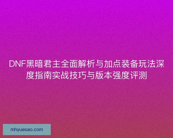 DNF黑暗君主全面解析与加点装备玩法深度指南实战技巧与版本强度评测